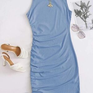 SHEIN blue ruched body con dress
